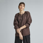 The Silky Cotton Balloon Sleeve Top | Chocolate Brown / Black