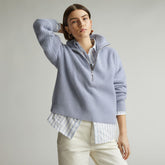 The Half-Zip Sweater in Luxe Merino | Periwinkle / Light Heather Oat