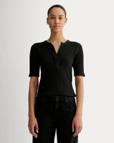 The Rib-Knit Short-Sleeve Henley | Black
