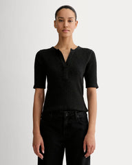 The Rib-Knit Short-Sleeve Henley | Black