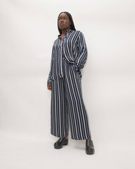 The Satin Relaxed Shirt | Navy / Bone