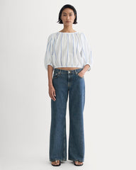 The Gauze Puff-Sleeve Top | Bone / Dutch Blue