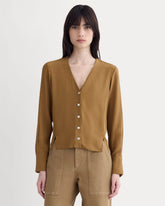 The V-Neck Blouse in Washable Silk | Toffee