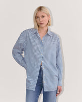 The Gathered Shirt in Silky Cotton | Bone / Mazarine Blue