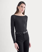 Luxe Rib Boatneck Top | Black