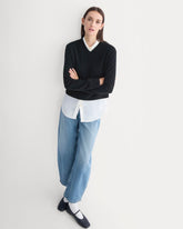 Cashmere Cropped High-V Sweater | Black