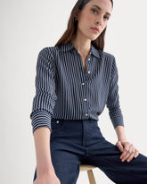 The Must-Have Shirt in Washable Silk | True Navy / Bone Stripe