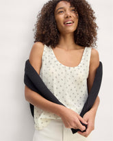The Scoop Tank in Washable Silk | Bone / Black Square Dot