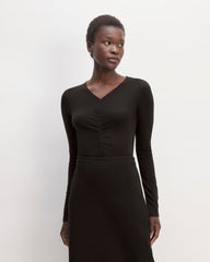 The Ruched V-Neck Tee in Butterluxe | Black