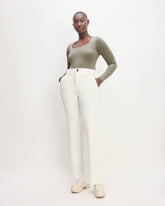 The Long-Sleeve Supima® Square-Neck Bodysuit | Dark Sage | Thong