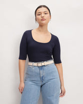The Luxe Rib Scoop-Neck Tee | Navy