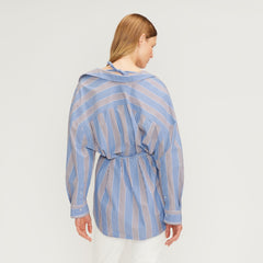 The Poplin Tie Back Shirt | Blue Opal / Cabernet / White