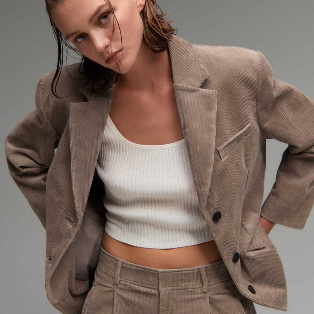 The Corduroy Way-High® Drape Pant  | Taupe Grey