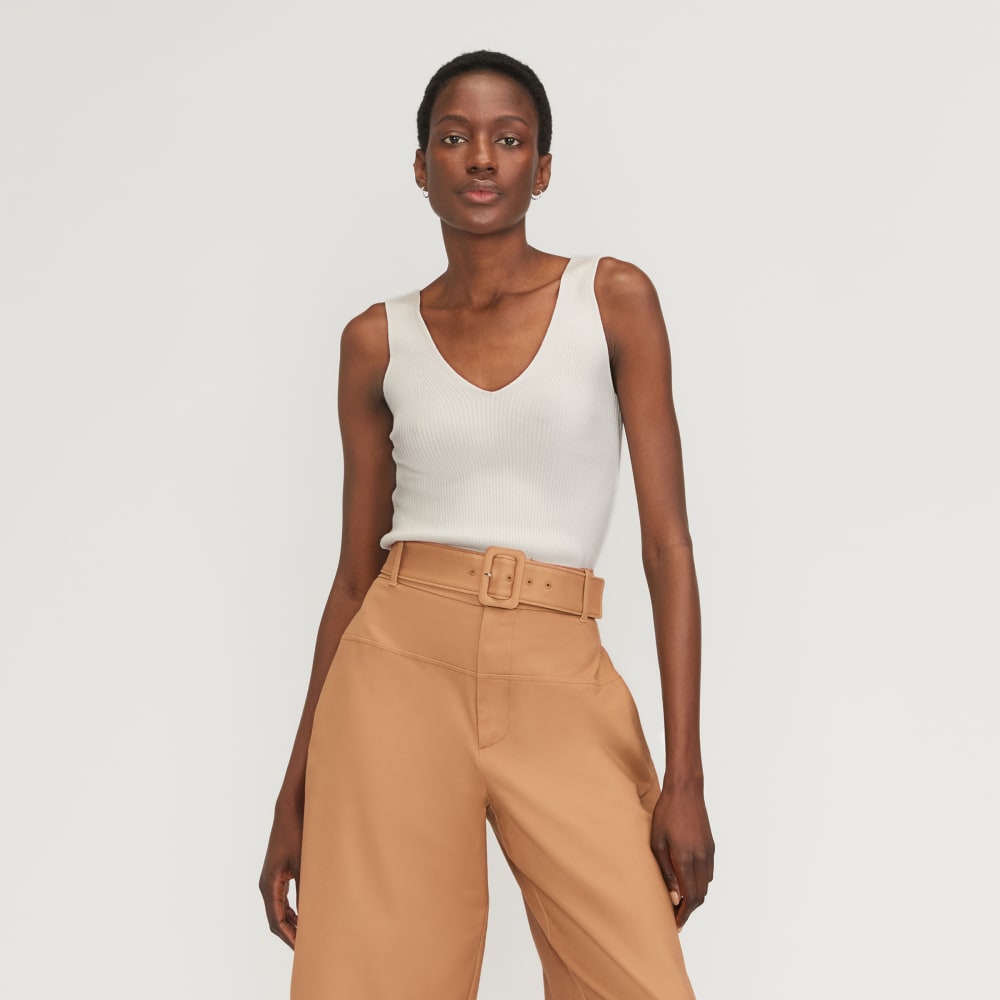 The Ribbed Cotton Double V Top | Bone
