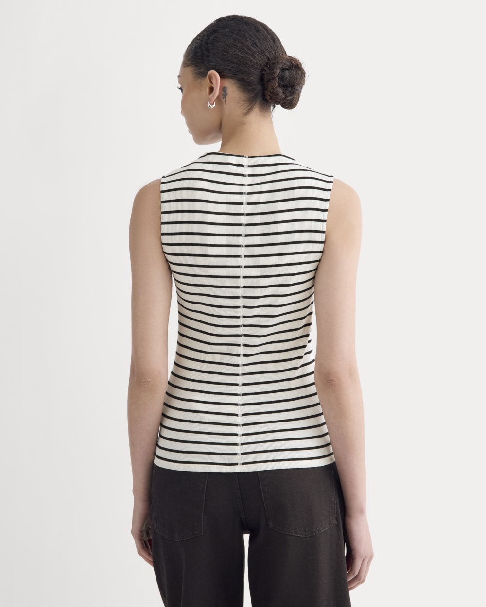 The Luxe Rib Funnel-Neck Tank | Bone / Black