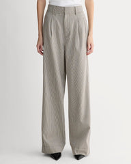 The Draper Pleated Pant in Buttersmooth | Deep Taupe Mini Gingham  | 32" Inseam