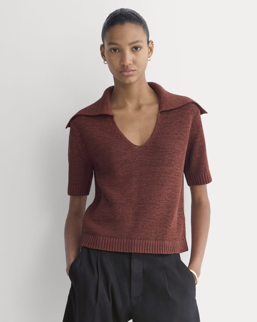 Open Collar Polo | Henna Red