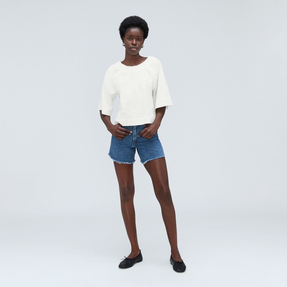 The Seersucker Gathered Tee | White