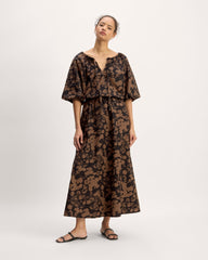 The Supima® Puff-Sleeve Top | Black / Cocoa Floral