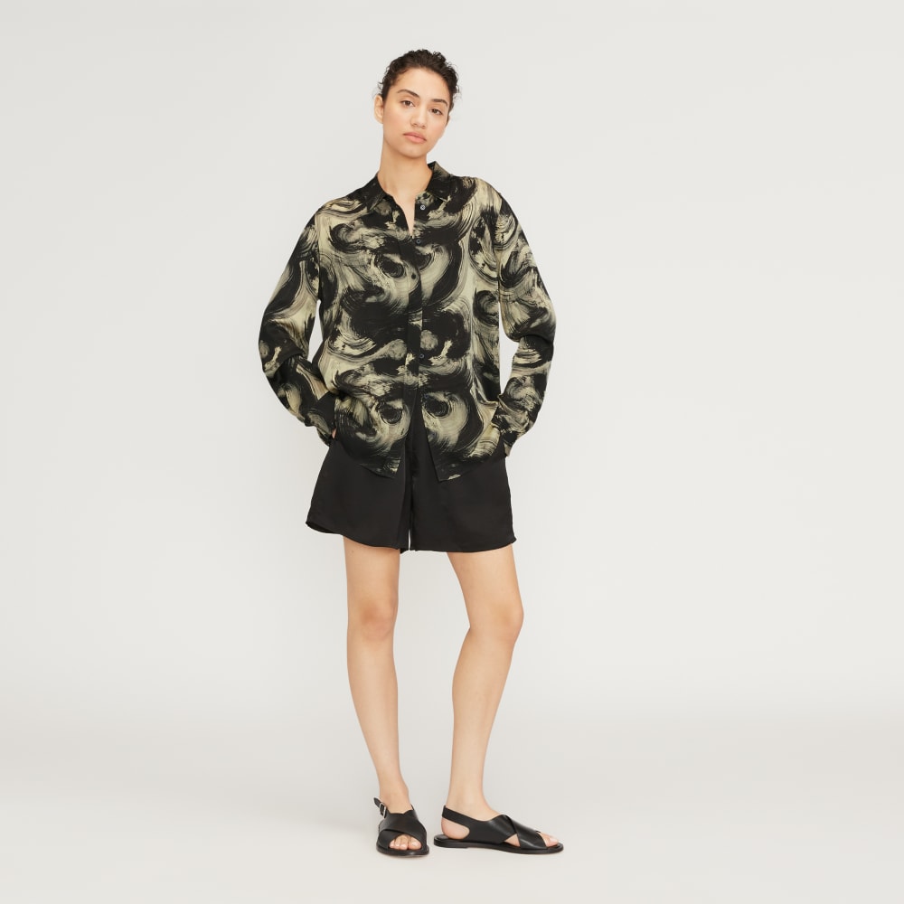 The Satin Relaxed Shirt | Pale Yellow / Black