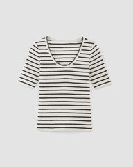 The Vintage Rib Scoop-Neck Top | Bone / Black