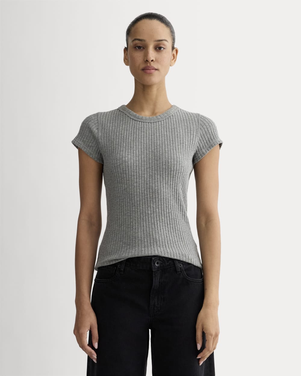 The Cozy Rib Tee | Mid Heather Grey