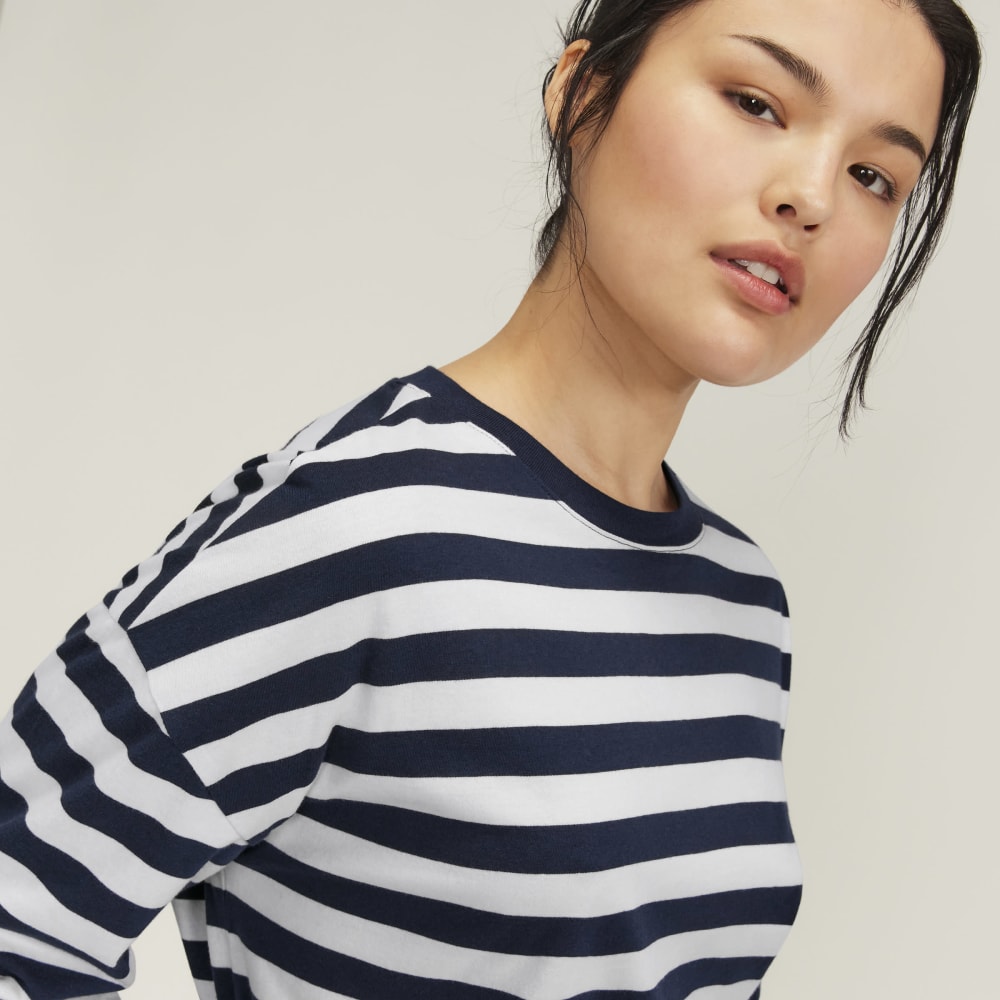 The Organic Cotton Relaxed Long Sleeve Tee | Navy / Canvas