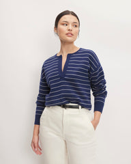 The Cotton-Merino Vintage Henley | Bright Navy / Canvas