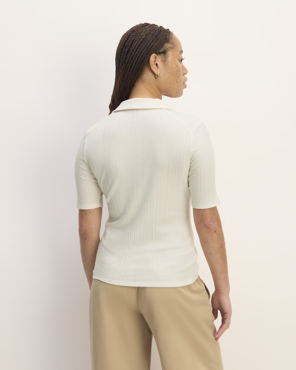 The Rib Soft Knit Open Collar Polo | Bone