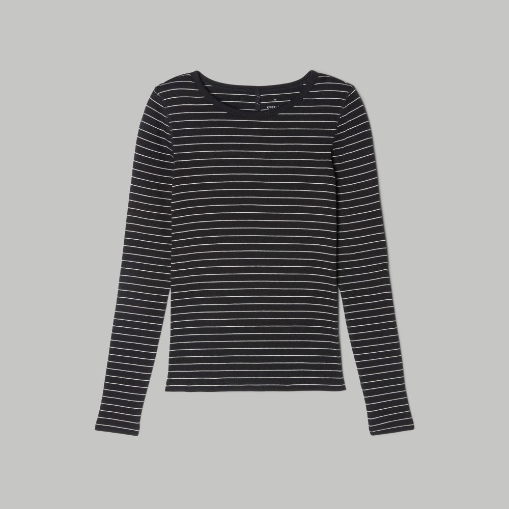 The Luxe Rib Long-Sleeve Crew | Black / Canvas Tan