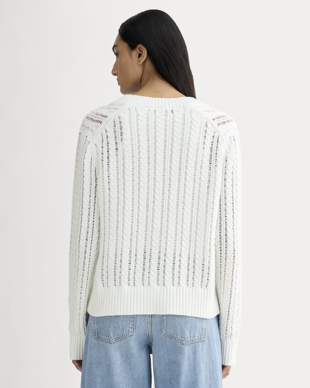The Mesh Cable V-Neck in Everyday Cotton | White