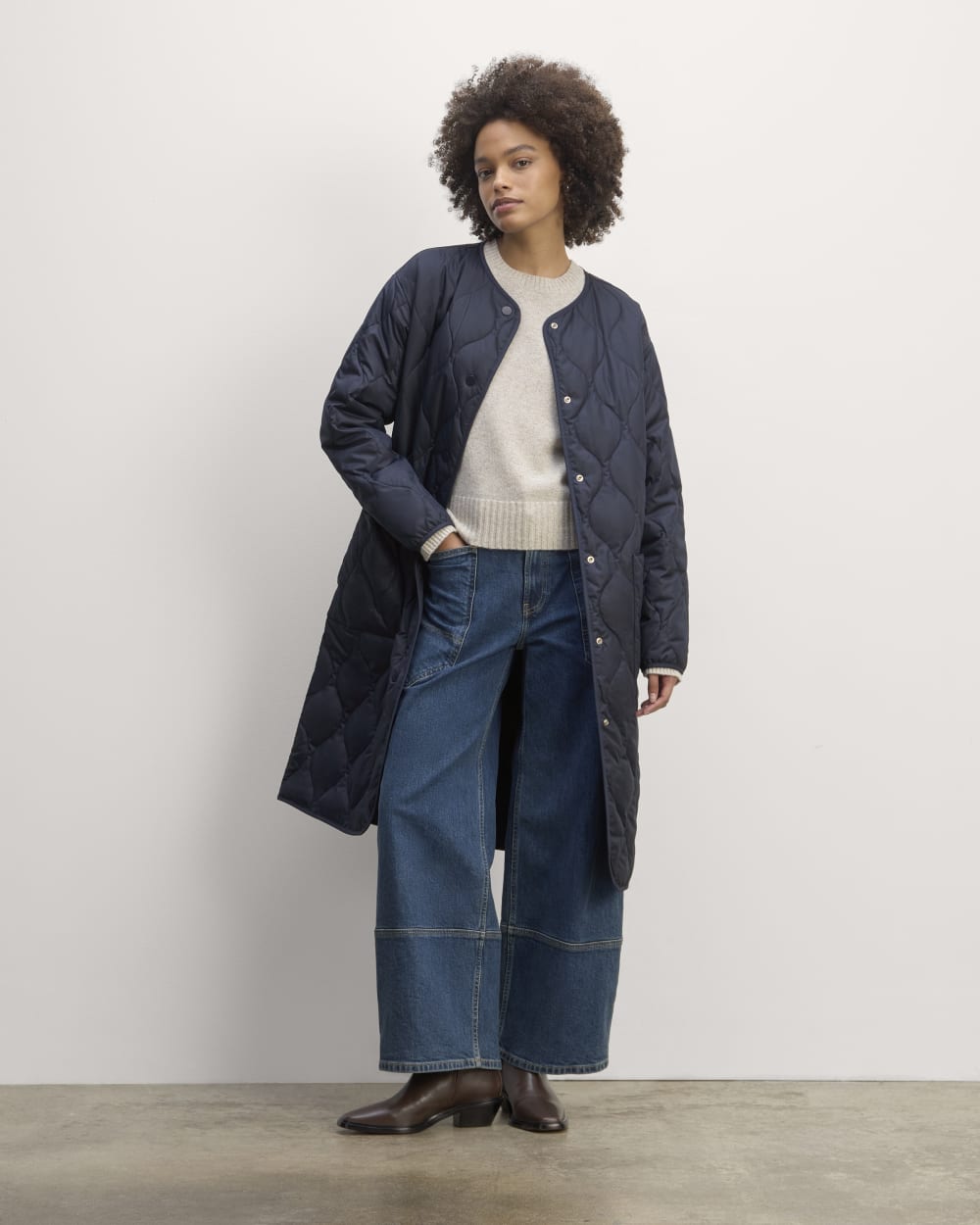 The Long Quilted Liner | Navy