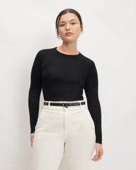 The Long-Sleeve Sweater Tee in Ultrasoft Merino | Black