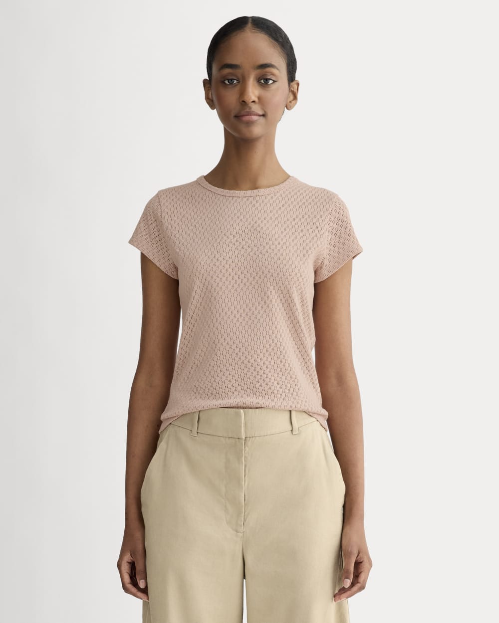 The Pointelle Short-Sleeve Tee | Rose Smoke