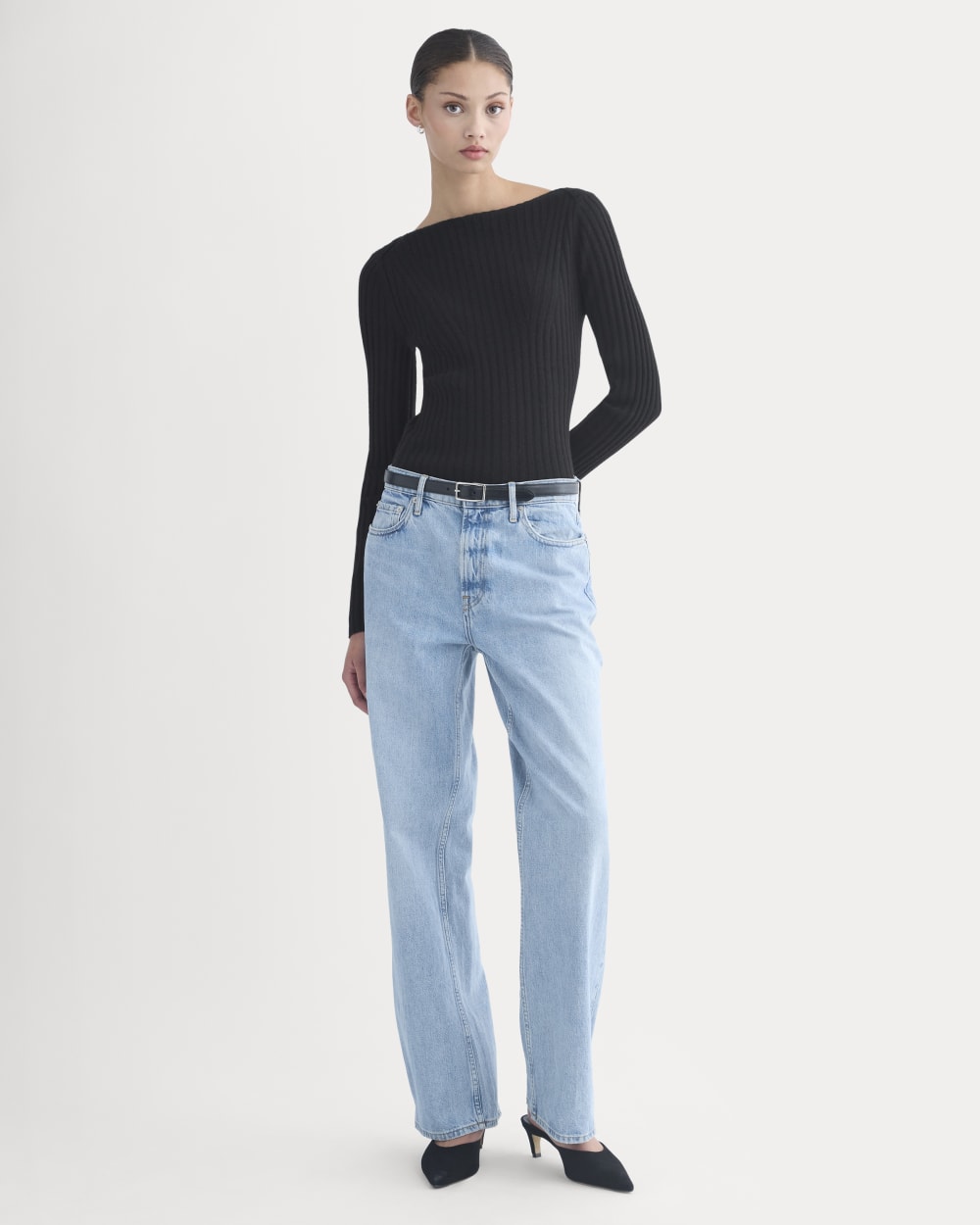 Cashmere Ribbed Boat-Neck Sweater | Black