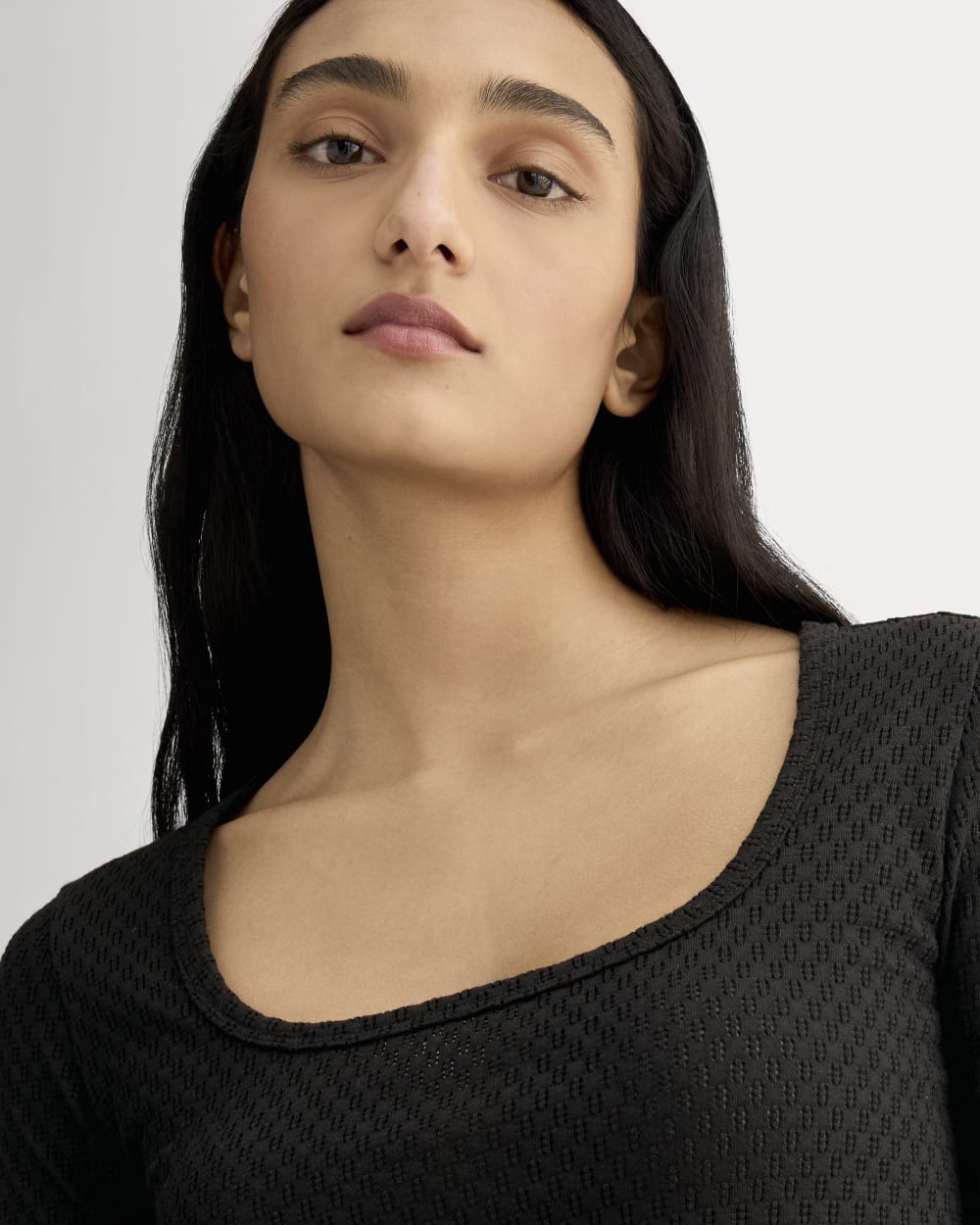 The Pointelle Scoop-Neck Top | Black
