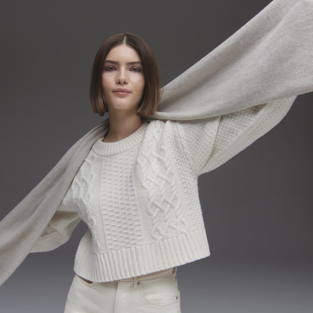 The Felted Merino Cropped Cable Sweater | Bone
