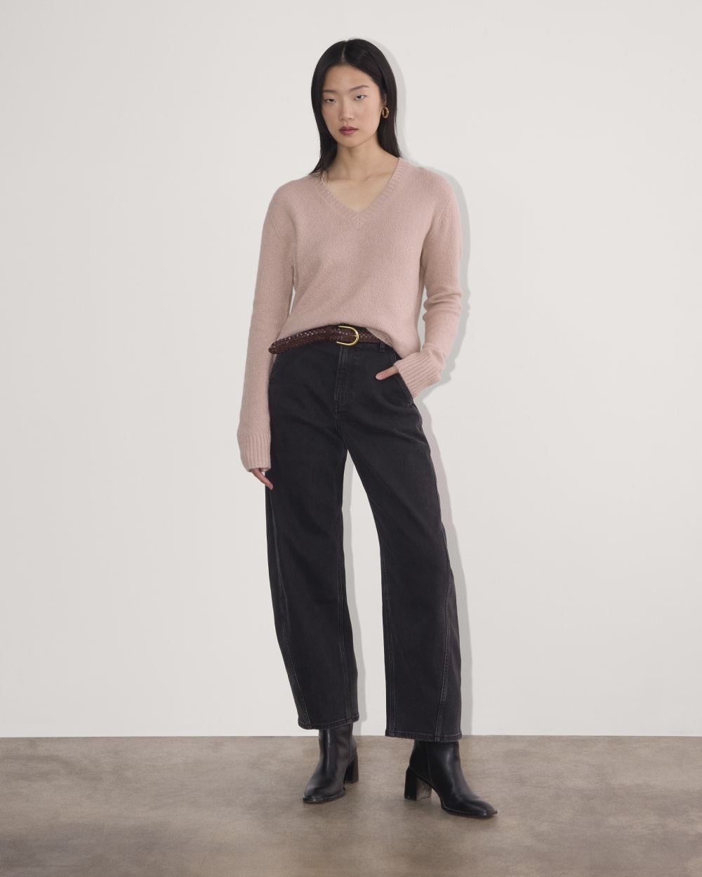 The V-Neck Sweater in Plush Cotton | Dusty Rose