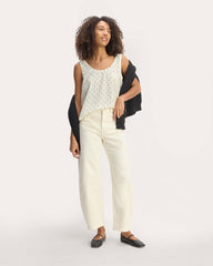 The Scoop Tank in Washable Silk | Bone / Black Square Dot