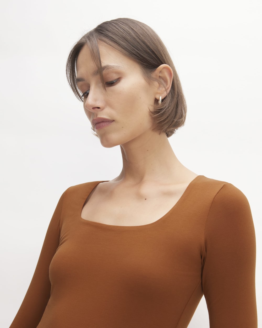 The Long-Sleeve Supima® Square-Neck Bodysuit | Honey | Thong