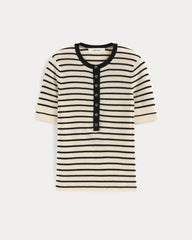 The Short-Sleeve Henley in Ultrasoft Merino | Parchment / Black