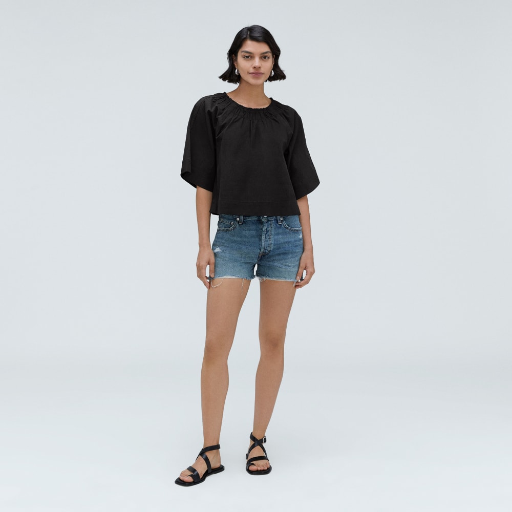 The Seersucker Gathered Tee | Black