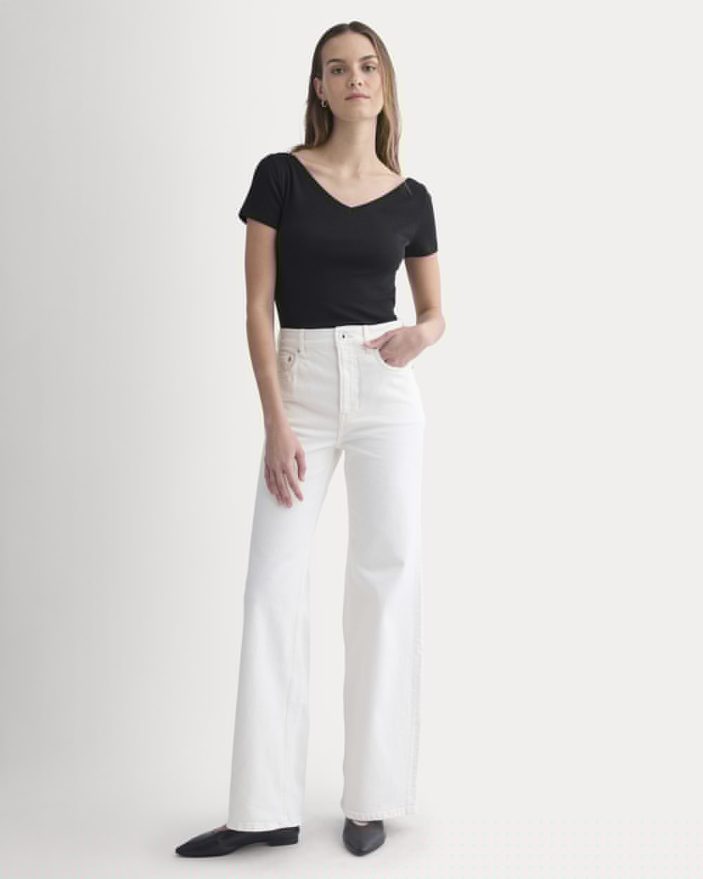 Tissue Short-Sleeve V-Neck Top | Black