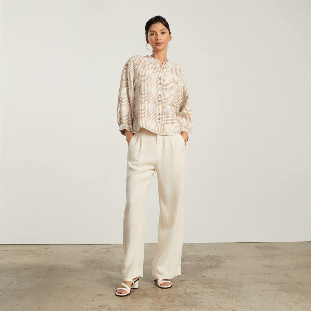 The Linen Billow Blouse | Iced Coffee Grid