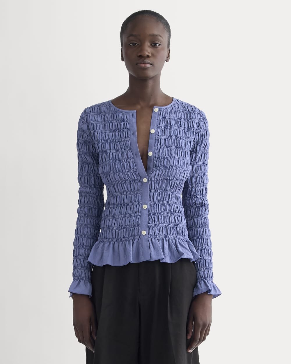 The Smocked Cardigan | Blue Dusk