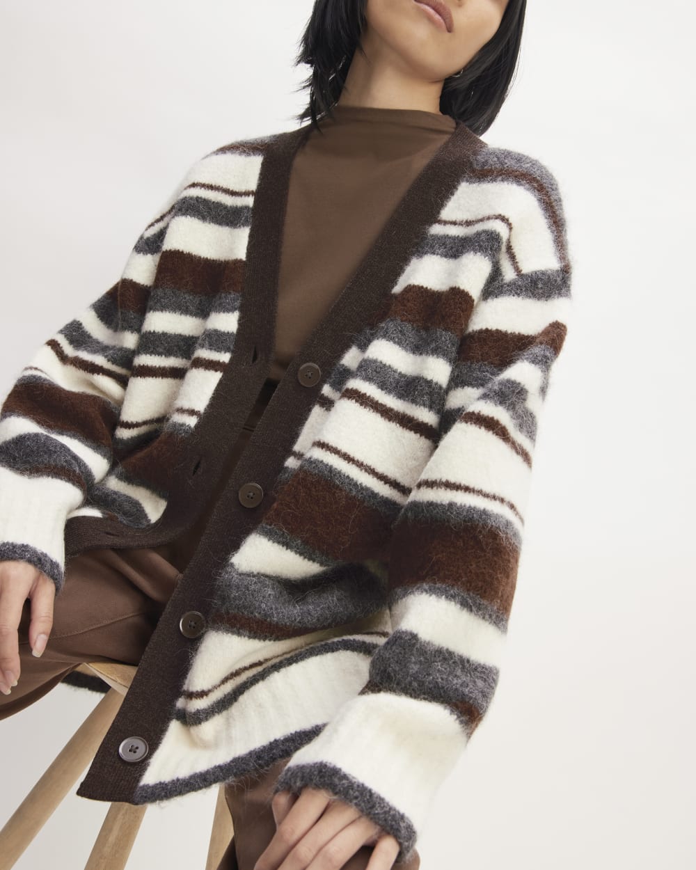 The SuperFuzz Alpaca Cardigan | Bone / Hot Fudge / Heather Charcoal