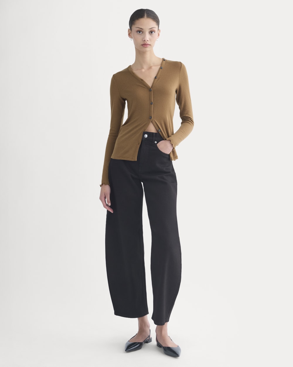 Sheer V-Neck Cardigan in Butterluxe | Toffee