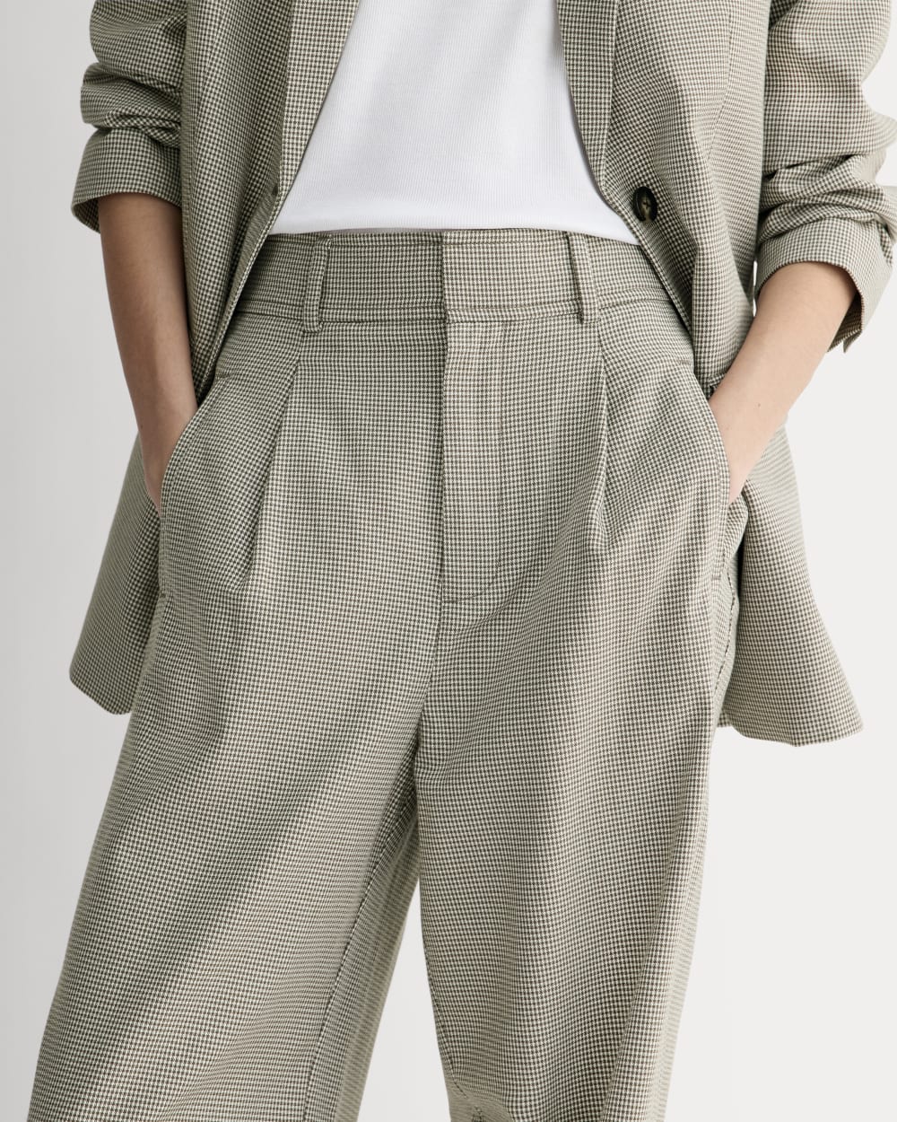 The Draper Pleated Pant in Buttersmooth | Deep Taupe Mini Gingham  | 30" Inseam