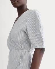 The Seersucker Mini Wrap Dress | Dutch Blue / Natural