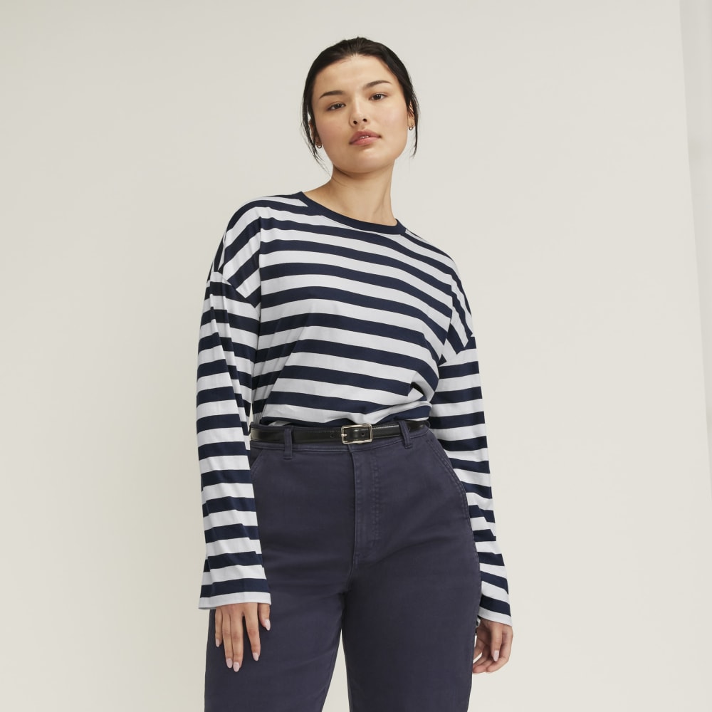 The Organic Cotton Relaxed Long Sleeve Tee | Navy / Canvas